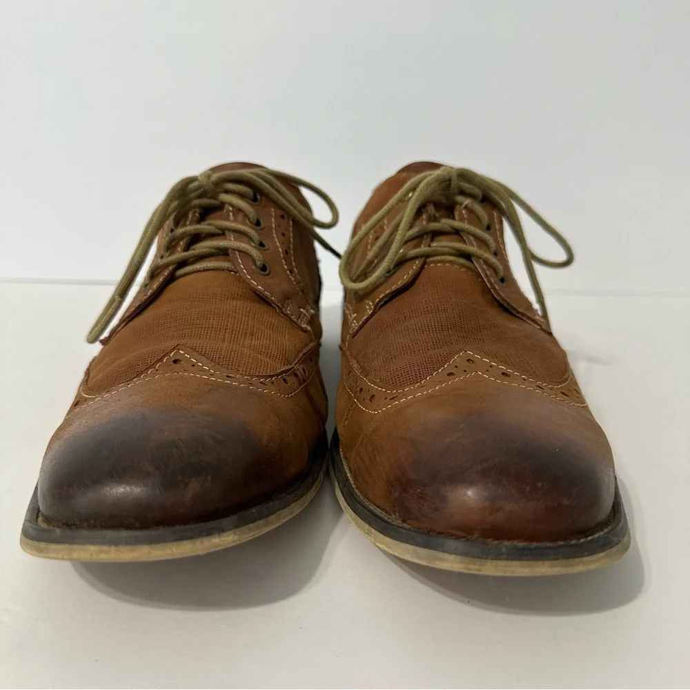 Steve Madden Men Dress Shoes Oxford Tan Wingtip Lace-Up Brown Leather Brogue 10